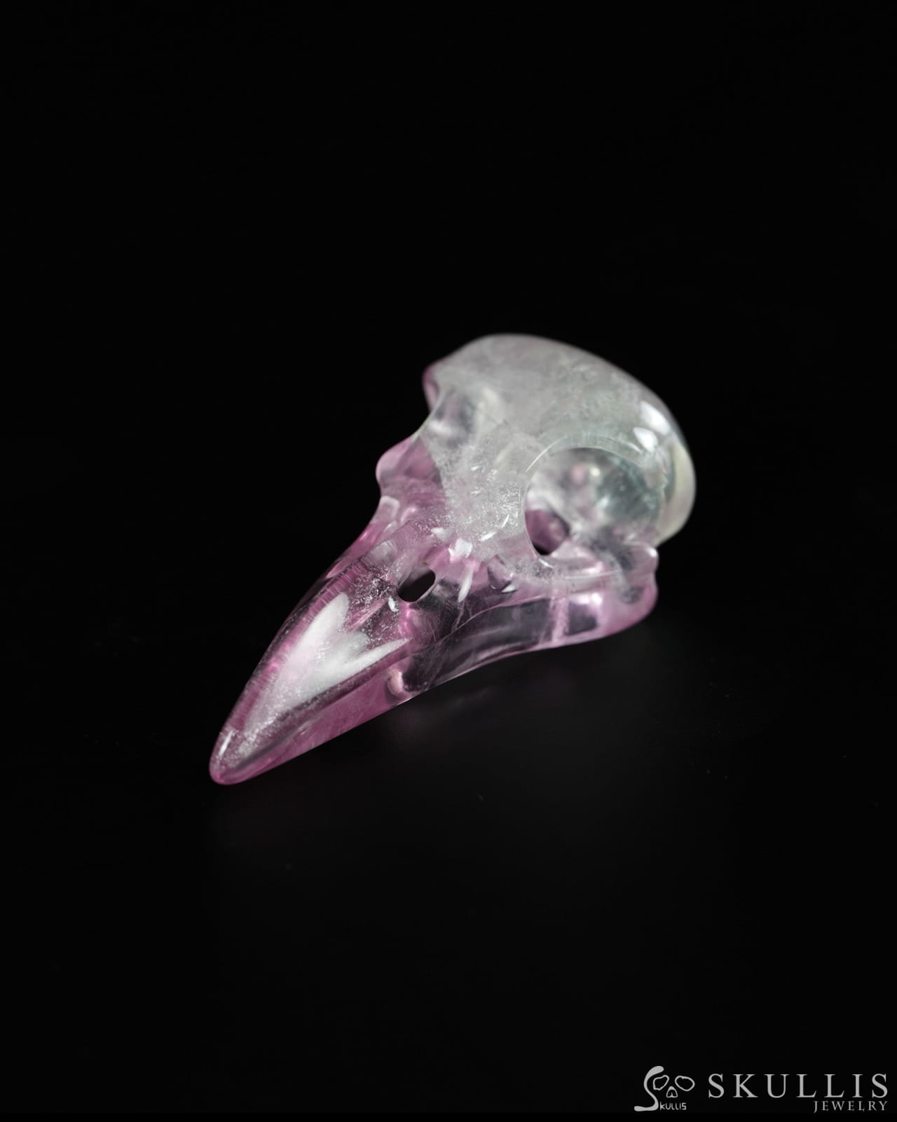 Night Pathfinder - Gem Raven Skull Pendant Necklace of Fluorite Carved Raven Skull - 9900518 - Skull Pendants