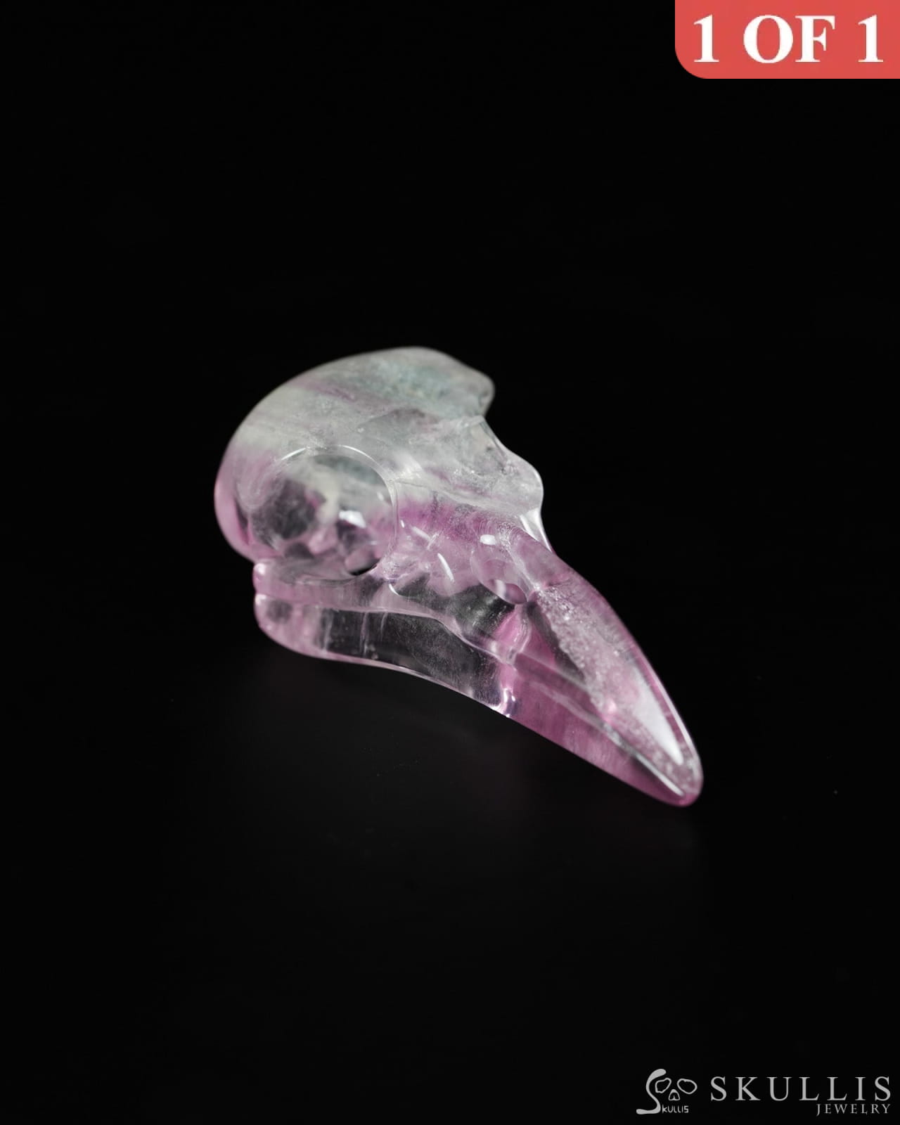 Night Pathfinder - Gem Raven Skull Pendant Necklace of Fluorite Carved Raven Skull - 9900518 - Skull Pendants