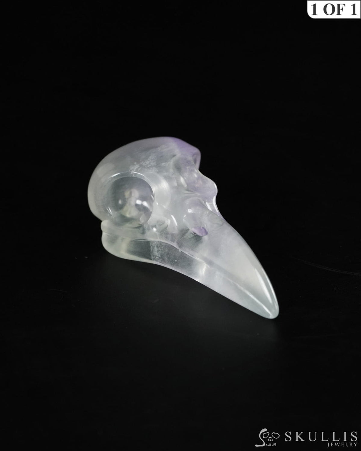 Night Pathfinder - Gem Raven Skull Pendant Necklace of Fluorite Carved Raven Skull - 9900550 - Skull Pendants