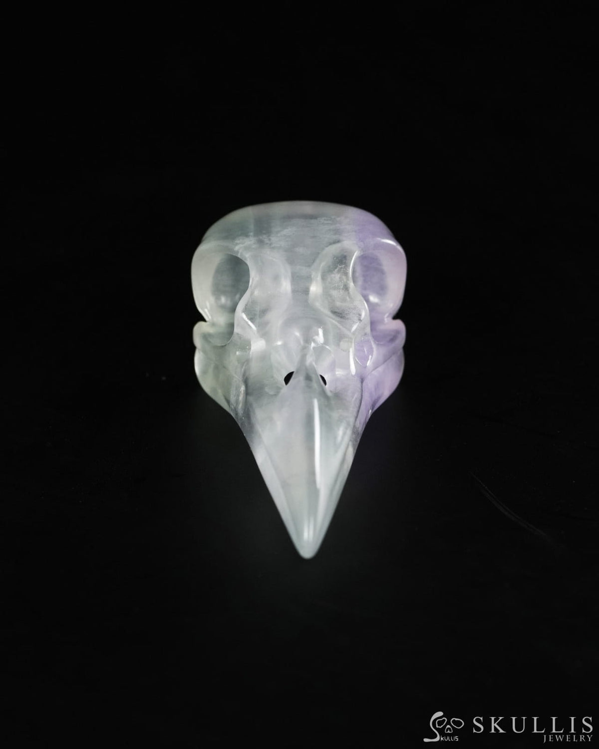 Night Pathfinder - Gem Raven Skull Pendant Necklace of Fluorite Carved Raven Skull - 9900550 - Skull Pendants