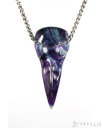 Night Pathfinder - Gem Raven Skull Pendant Necklace of Fluorite Carved Raven Skull - 9900600 - Skull Pendants