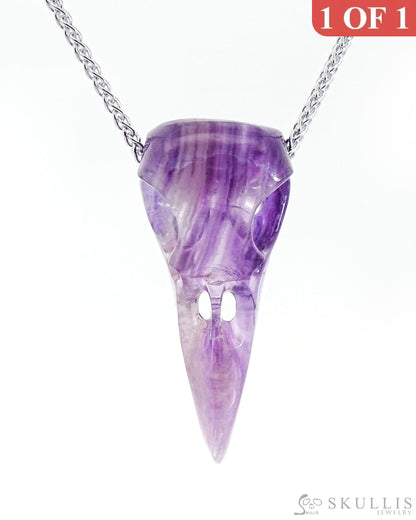 Gem Raven Skull Pendant Necklace Of Fluorite Crystal - 9800172 Pendants