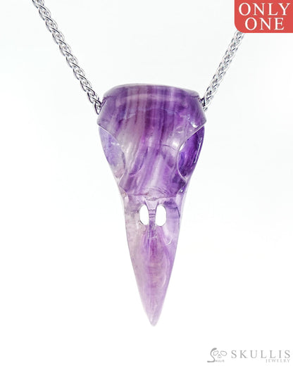 Gem Raven Skull Pendant Necklace Of Fluorite Crystal - 9800172 Pendants