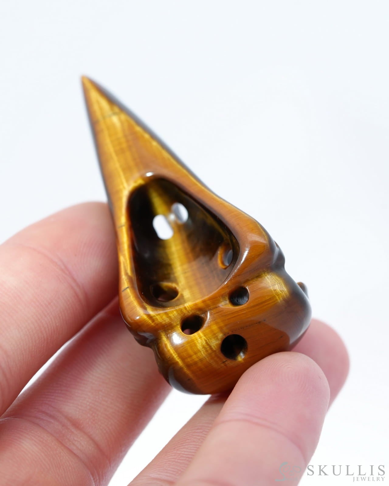 Flash Gem Raven Skull Pendant Necklace of Gold Tiger’s Eye Crystal Raven Pendant - 9500183 Skull Pendants