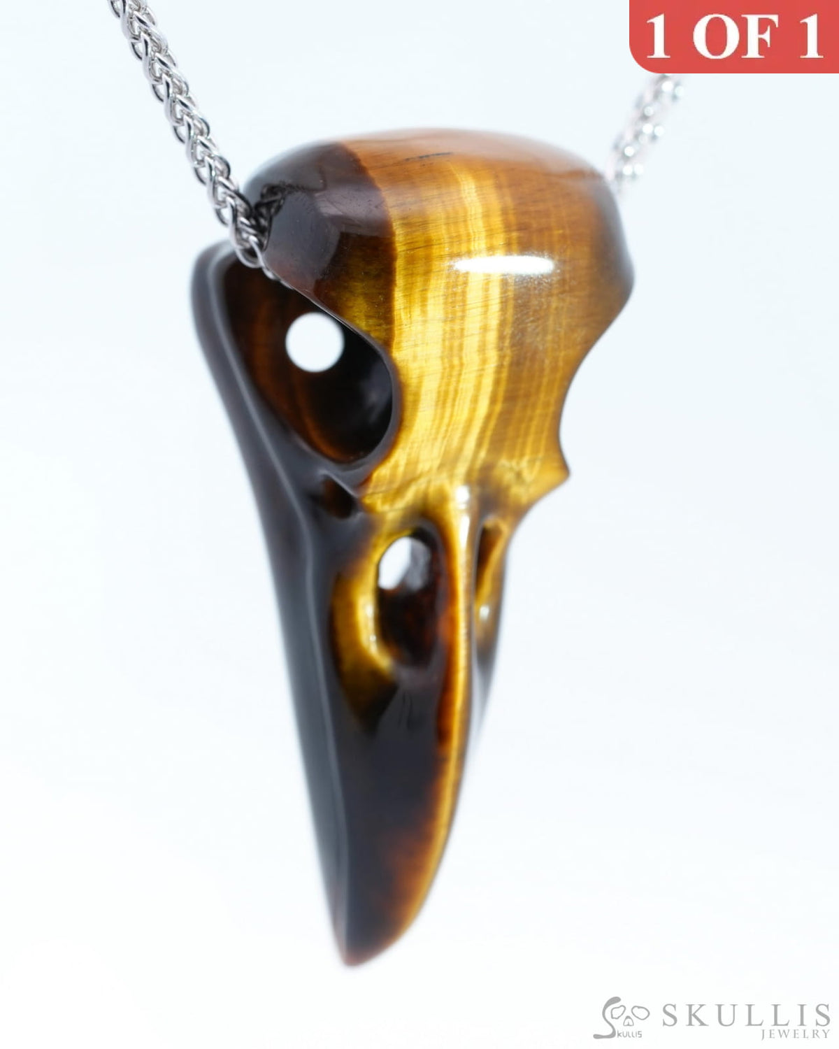 Flash Gem Raven Skull Pendant Necklace of Gold Tiger’s Eye Crystal Raven Pendant - 9500183 Skull Pendants