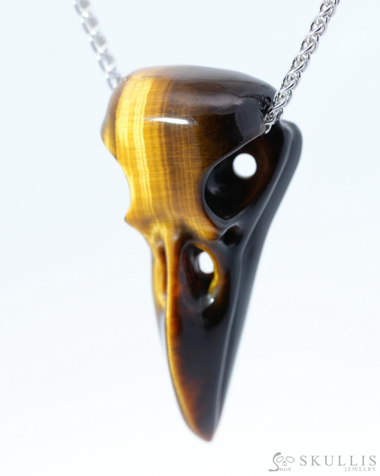 Flash Gem Raven Skull Pendant Necklace of Gold Tiger’s Eye Crystal Raven Pendant - 9500183 Skull Pendants