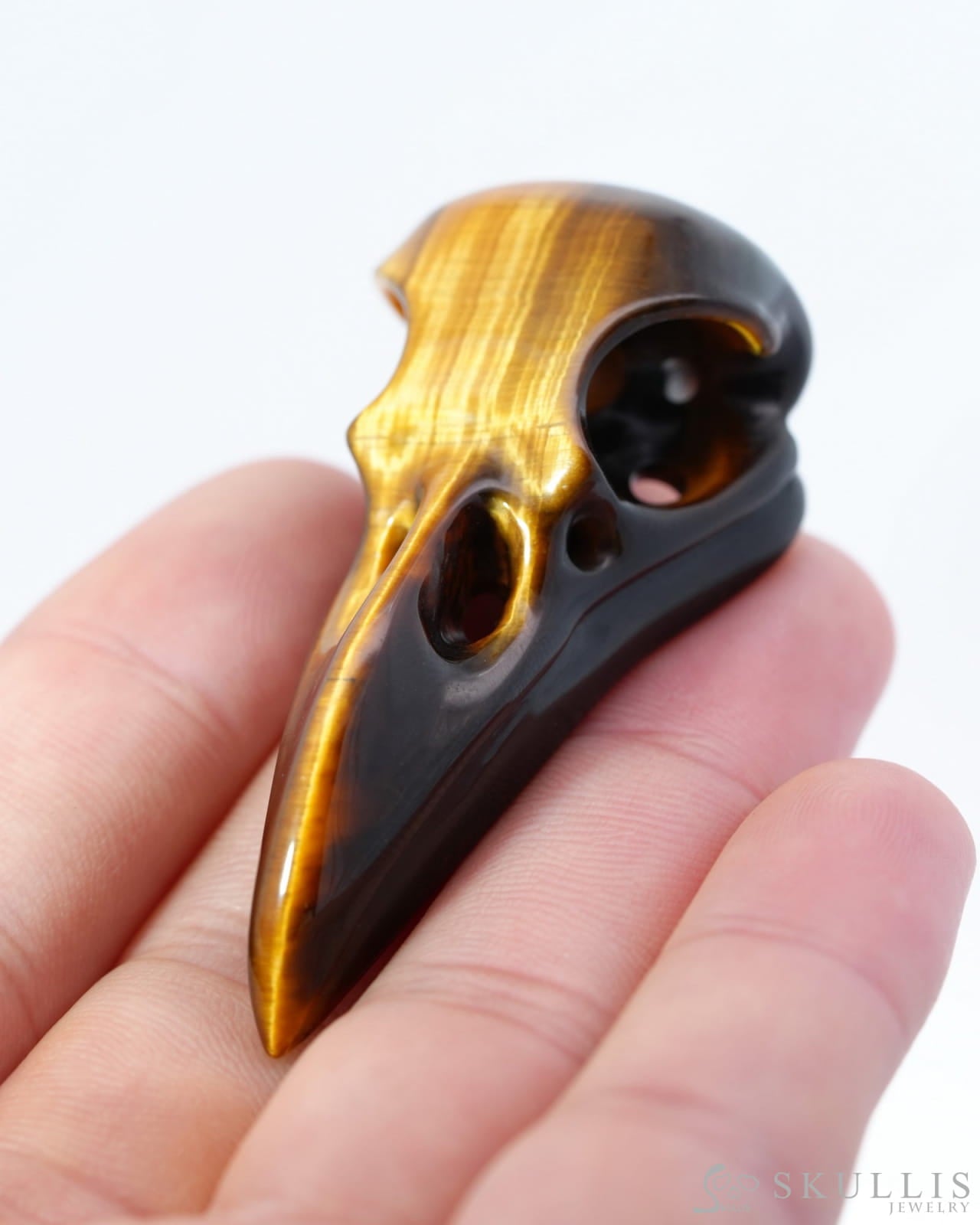 Flash Gem Raven Skull Pendant Necklace of Gold Tiger’s Eye Crystal Raven Pendant - 9500183 Skull Pendants