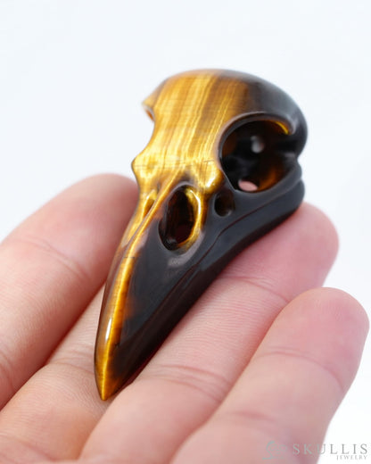 Flash Gem Raven Skull Pendant Necklace of Gold Tiger’s Eye Crystal Raven Pendant - 9500183 Skull Pendants