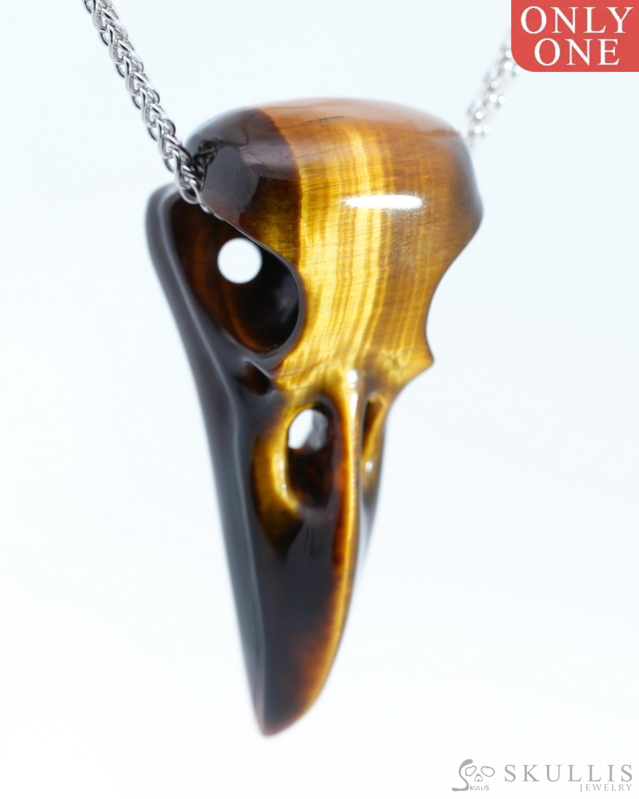 Flash Gem Raven Skull Pendant Necklace of Gold Tiger’s Eye Crystal Raven Pendant - 9500183 Skull Pendants