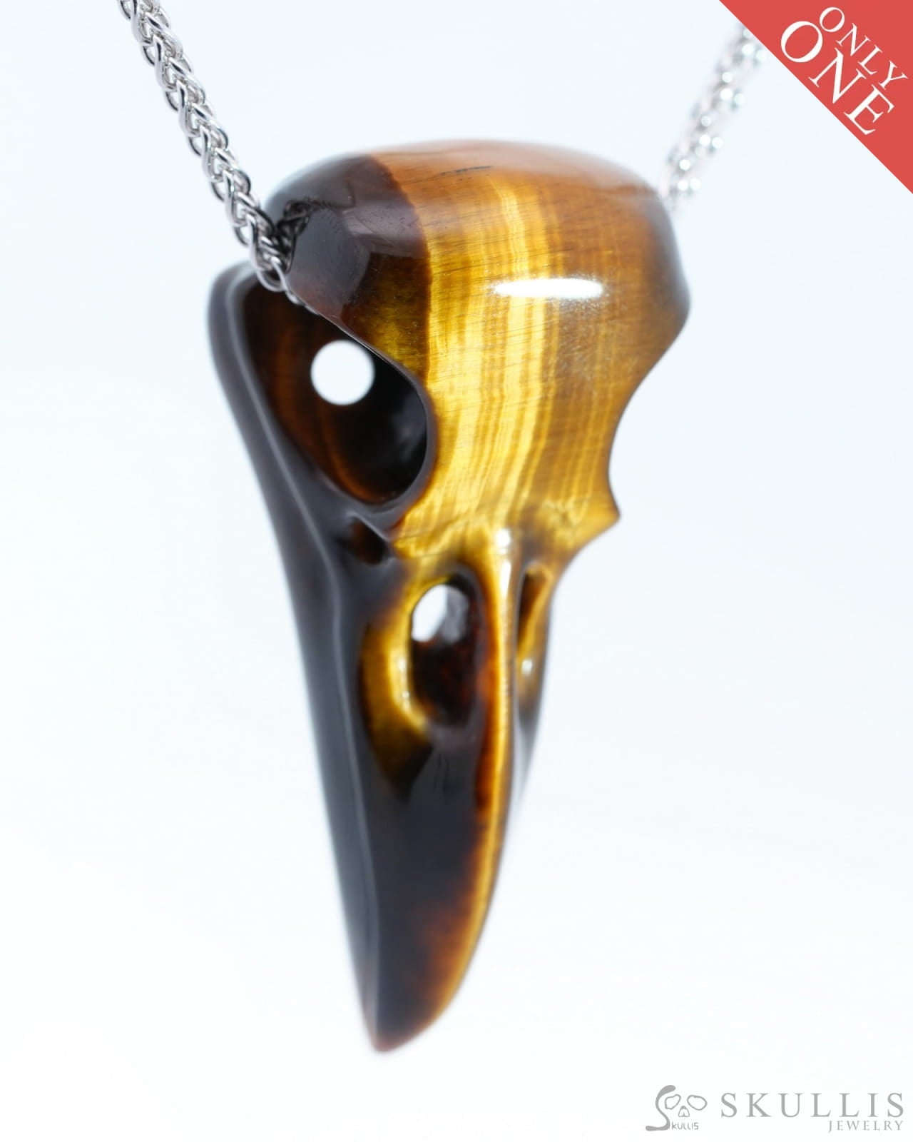 Flash Gem Raven Skull Pendant Necklace of Gold Tiger’s Eye Crystal Raven Pendant - 9500183 Skull Pendants