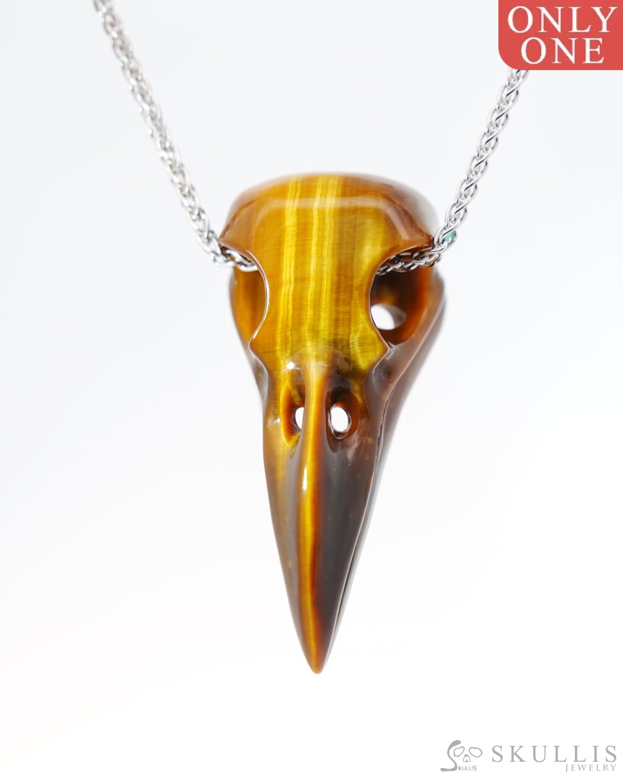 Flash Gem Raven Skull Pendant Necklace of Gold Tiger’s Eye Crystal Raven Pendant - 9800180 Skull Pendants