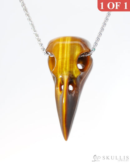 Flash Gem Raven Skull Pendant Necklace of Gold Tiger’s Eye Crystal Raven Pendant - 9800180 Skull Pendants