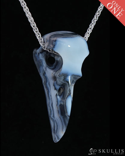 Gem Raven Skull Pendant Necklace of Gray & White Agate Crystal Raven Pendant - 9800166 Skull Pendants