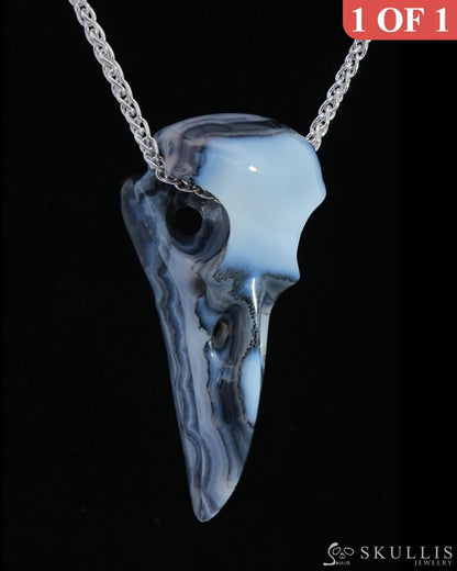 Gem Raven Skull Pendant Necklace of Gray & White Agate Crystal Raven Pendant - 9800166 Skull Pendants
