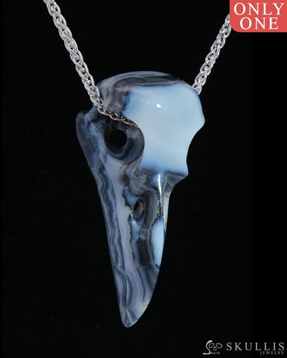 Gem Raven Skull Pendant Necklace of Gray & White Agate Crystal Raven Pendant - 9800166 Skull Pendants