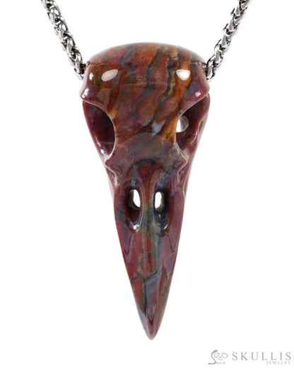 Gem Raven Skull Pendant Necklace of Bloodstone Carved Raven Skull - 9500321 Skull Pendants