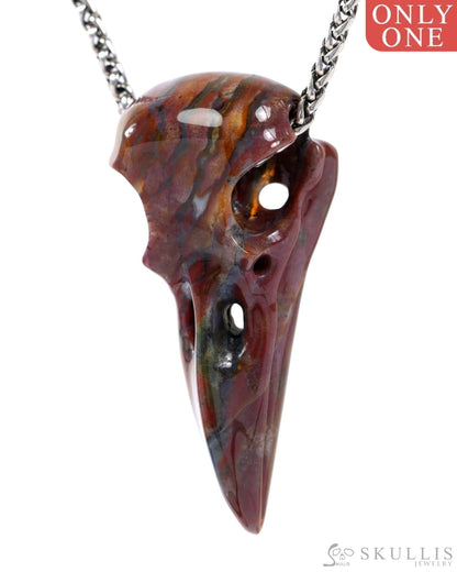 Gem Raven Skull Pendant Necklace of Bloodstone Carved Raven Skull - 9500321 Skull Pendants