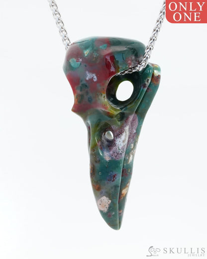Gem Raven Skull Pendant Necklace Of Indian Agate Carved Raven - 9800141 Pendants