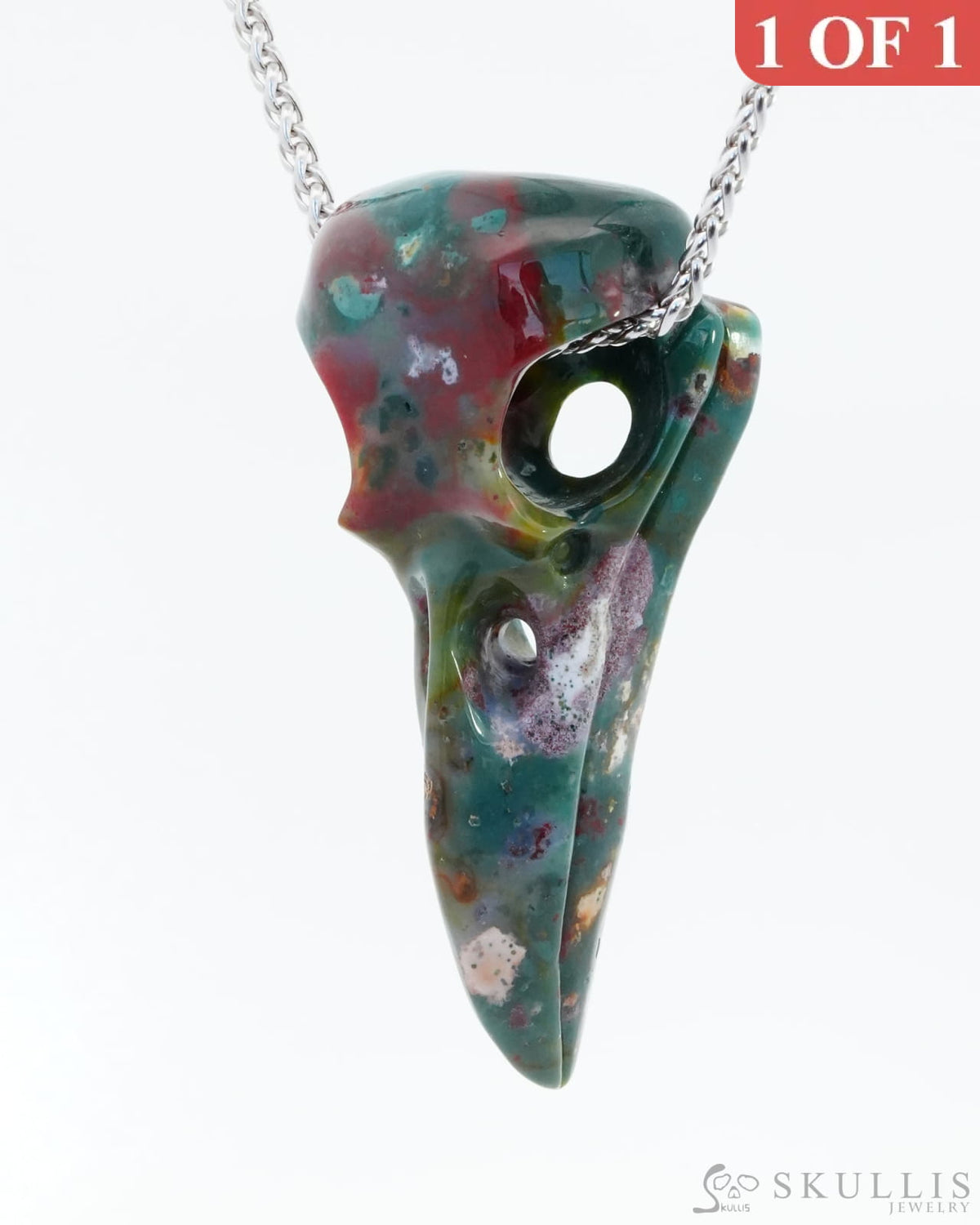 Gem Raven Skull Pendant Necklace Of Indian Agate Carved Raven - 9800141 Pendants