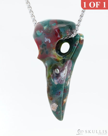 Gem Raven Skull Pendant Necklace Of Indian Agate Carved Raven - 9800141 Pendants