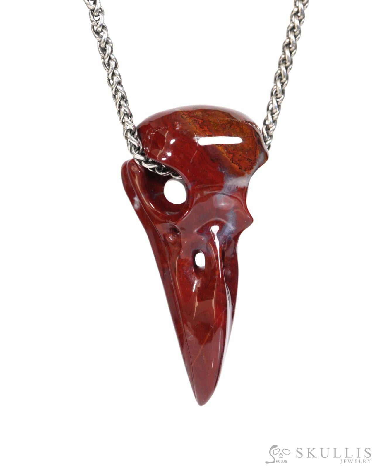 Gem Raven Skull Pendant Necklace of Indian Agate Crystal Raven Pendant - ZR19900159 - Skull Pendants