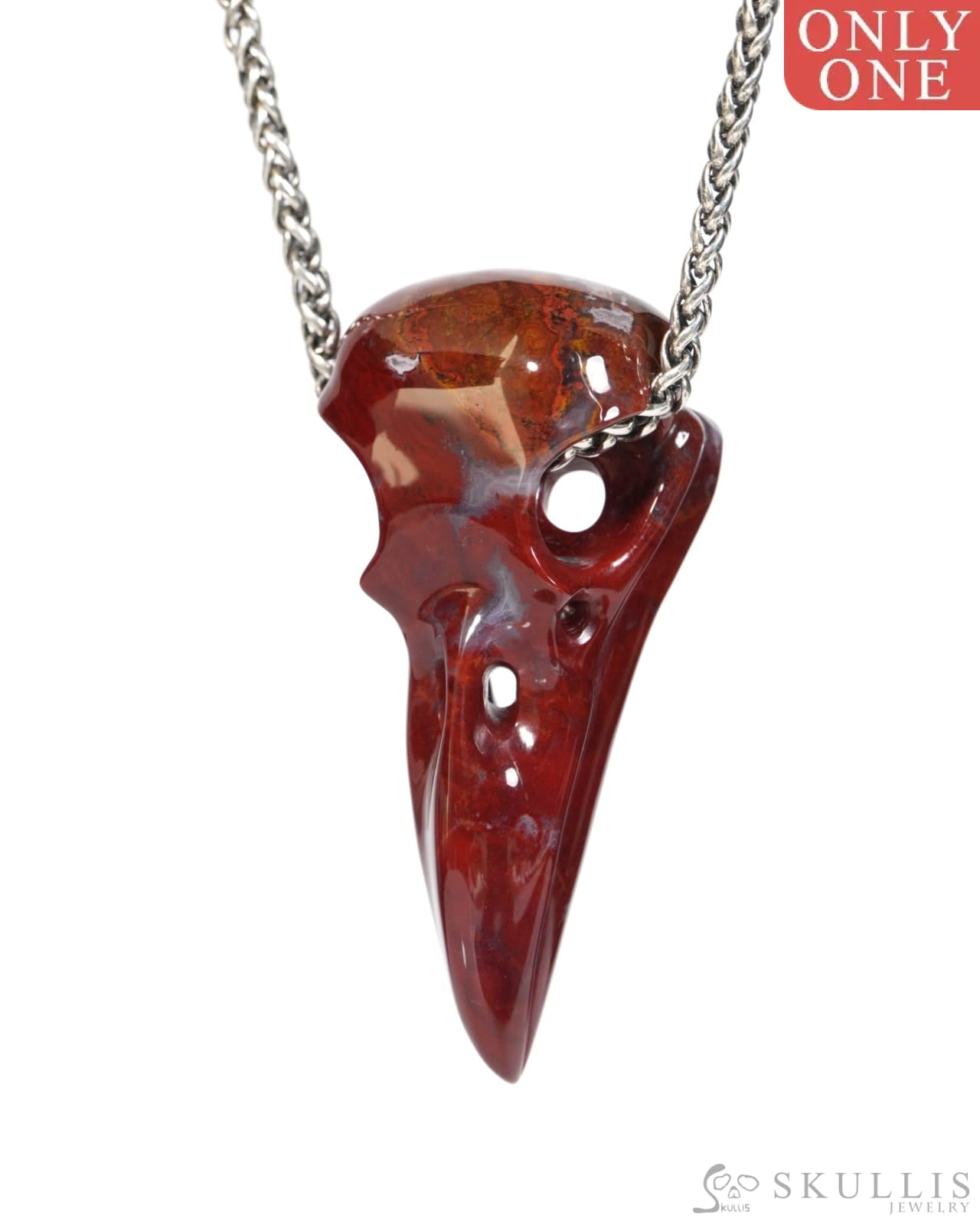 Gem Raven Skull Pendant Necklace of Indian Agate Crystal Raven Pendant - ZR19900159 - Skull Pendants