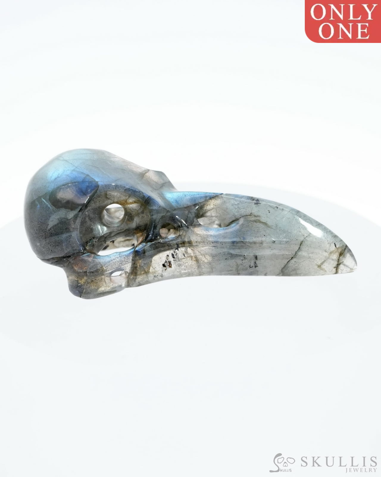 Gem Raven Skull Pendant Necklace Of Labradorite Carved - 0500017 Pendants