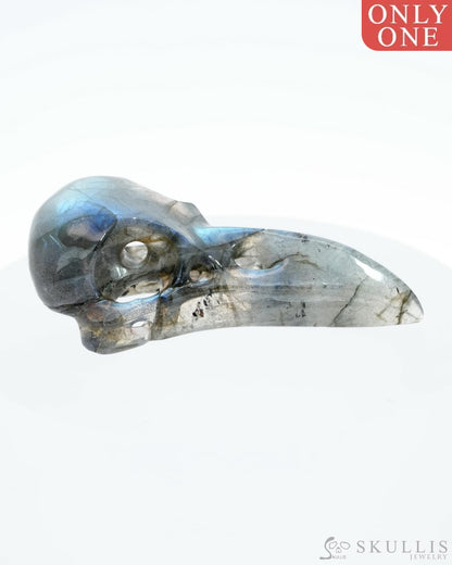 Gem Raven Skull Pendant Necklace Of Labradorite Carved - 0500017 Pendants