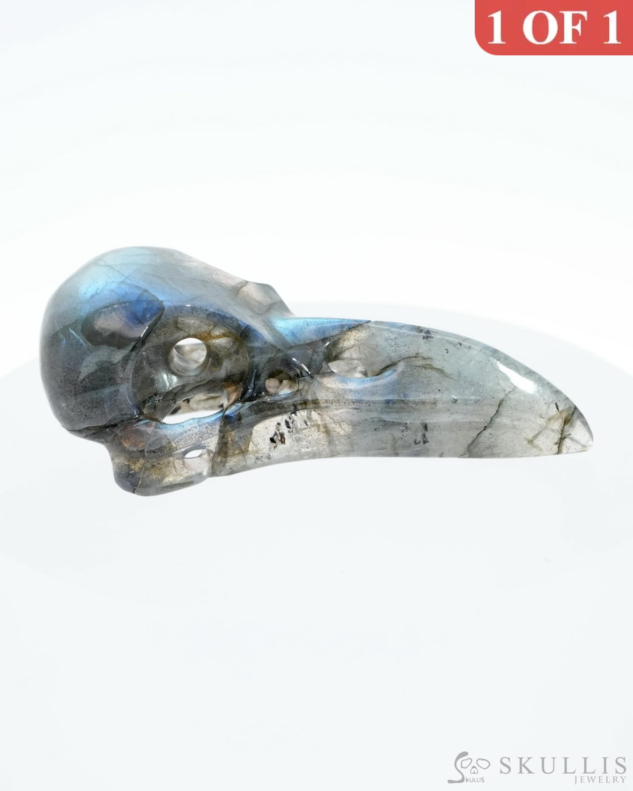 Gem Raven Skull Pendant Necklace Of Labradorite Carved - 0500017 Pendants
