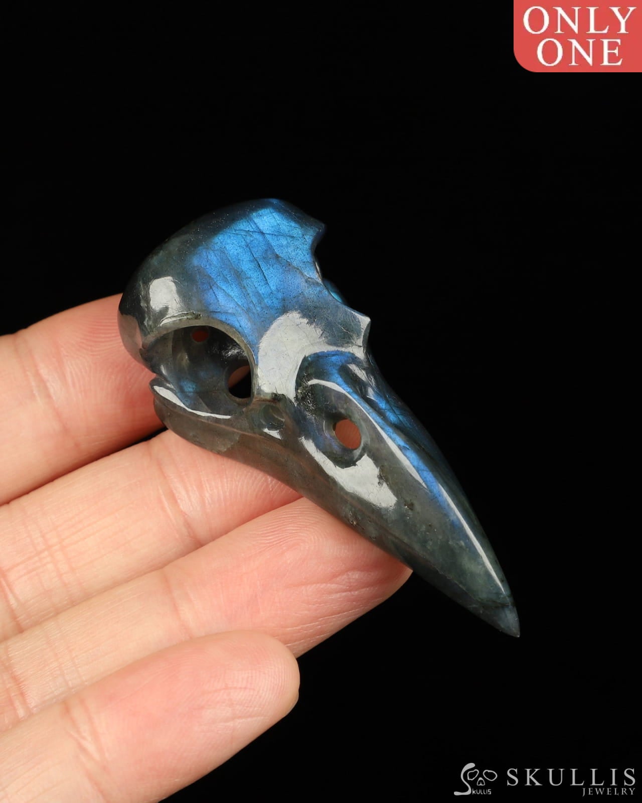 Gem Raven Pendant Necklace Of Flash Labradorite Carved Raven Pendant Without Chain Skull Pendants