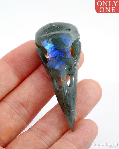 Gem Raven Skull Pendant Necklace Of Labradorite Carved - 9500121 Pendants