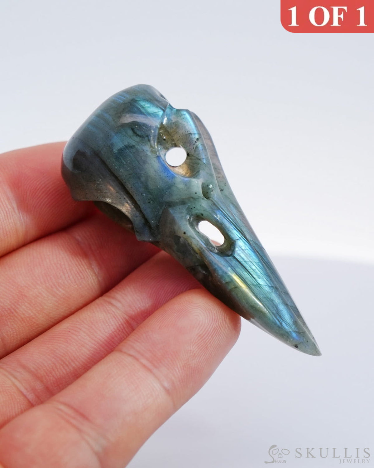Gem Raven Skull Pendant Necklace Of Labradorite Carved - 9500182 Pendants