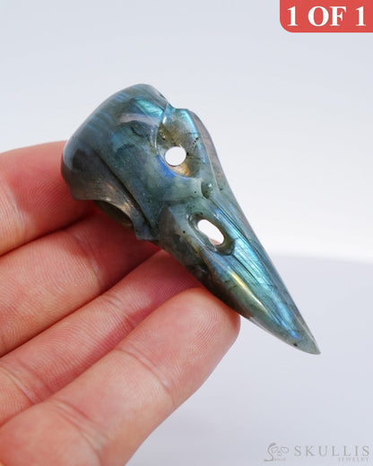 Gem Raven Skull Pendant Necklace Of Labradorite Carved - 9500182 Pendants