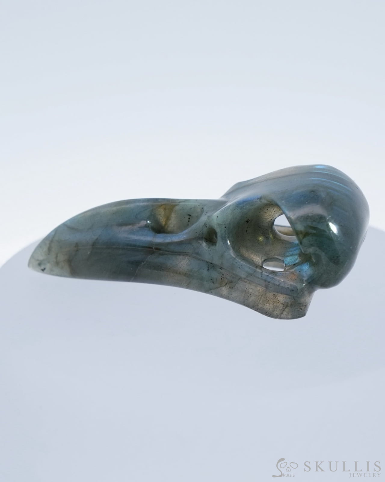 Gem Raven Skull Pendant Necklace Of Labradorite Carved - 9500182 Pendants