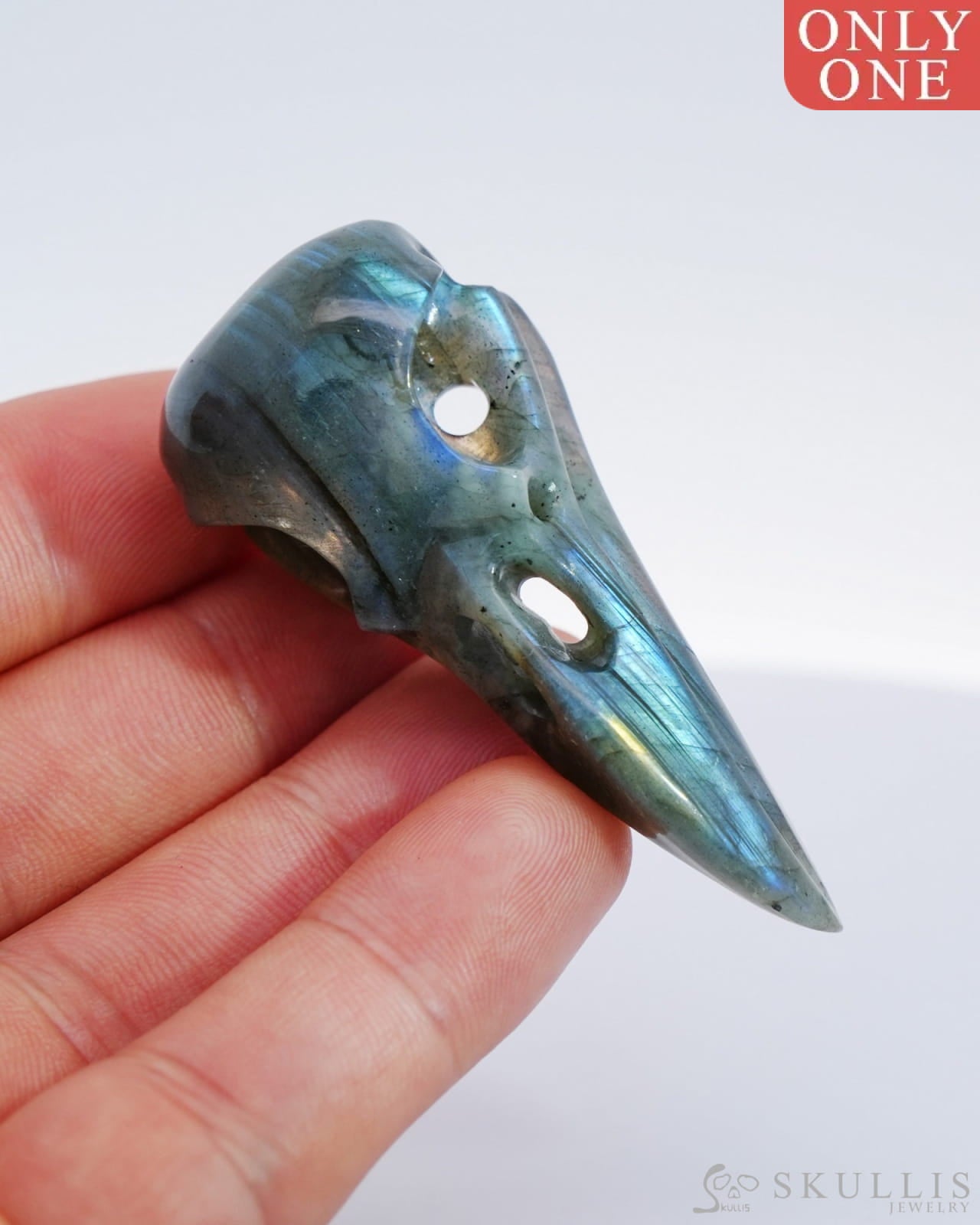 Gem Raven Skull Pendant Necklace Of Labradorite Carved - 9500182 Pendants