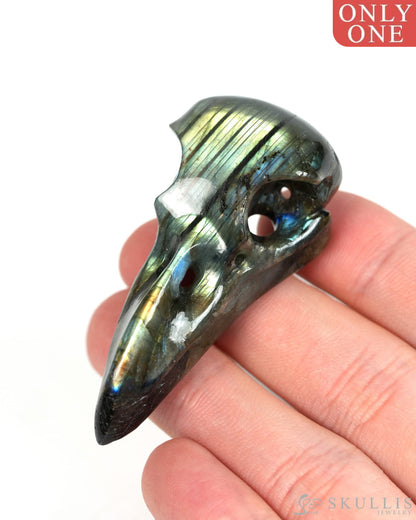 Night Pathfinder - Gem Raven Skull Pendant Necklace of Labradorite Carved Raven Skull - 9900300 - Skull Pendants