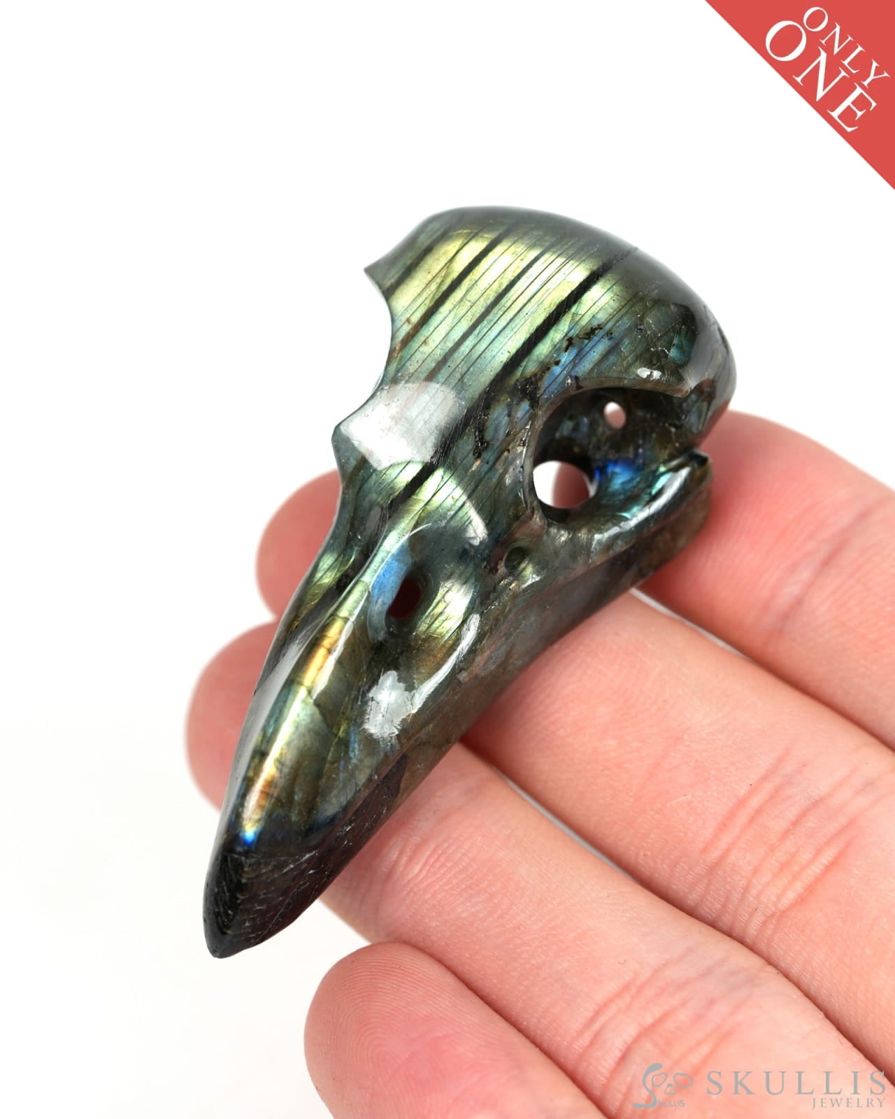 Night Pathfinder - Gem Raven Skull Pendant Necklace of Labradorite Carved Raven Skull - 9900300 - Skull Pendants