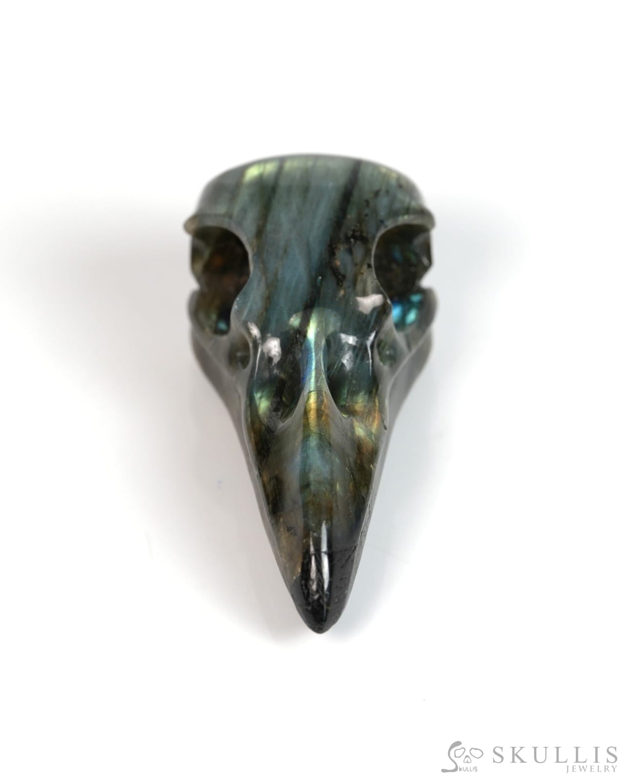 Night Pathfinder - Gem Raven Skull Pendant Necklace of Labradorite Carved Raven Skull - 9900300 - Skull Pendants