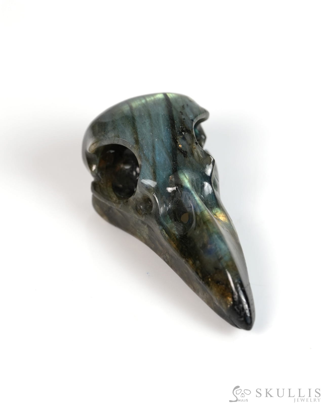 Night Pathfinder - Gem Raven Skull Pendant Necklace of Labradorite Carved Raven Skull - 9900300 - Skull Pendants
