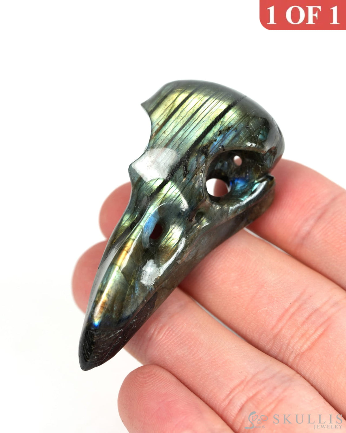 Night Pathfinder - Gem Raven Skull Pendant Necklace of Labradorite Carved Raven Skull - 9900300 - Skull Pendants