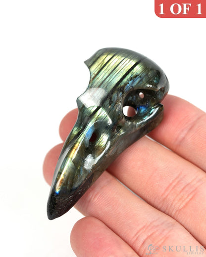 Night Pathfinder - Gem Raven Skull Pendant Necklace of Labradorite Carved Raven Skull - 9900300 - Skull Pendants