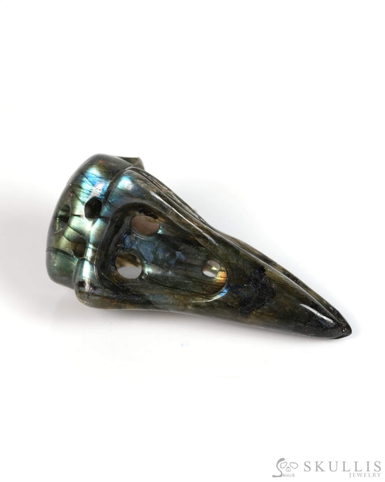 Night Pathfinder - Gem Raven Skull Pendant Necklace of Labradorite Carved Raven Skull - 9900300 - Skull Pendants