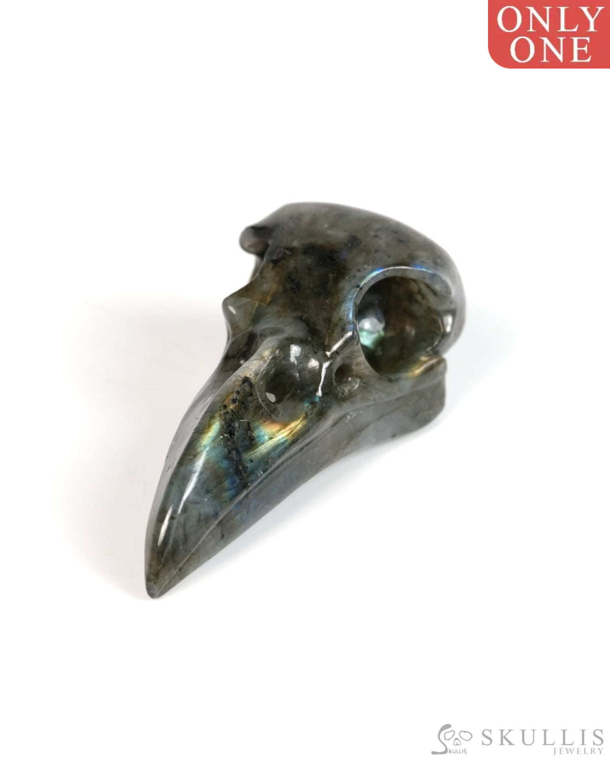 Night Pathfinder - Gem Raven Skull Pendant Necklace of Labradorite Carved Raven Skull - 9900301 - Skull Pendants