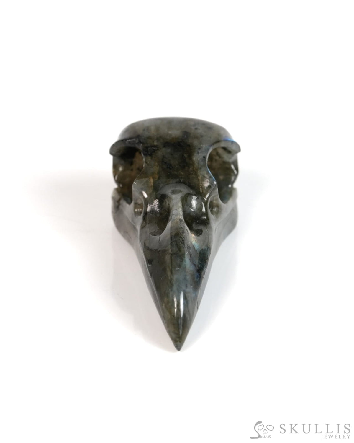 Night Pathfinder - Gem Raven Skull Pendant Necklace of Labradorite Carved Raven Skull - 9900301 - Skull Pendants