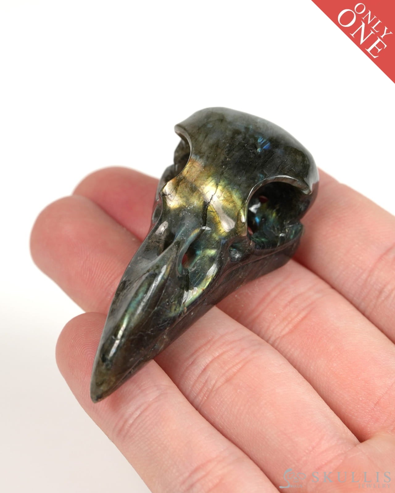 Night Pathfinder - Gem Raven Skull Pendant Necklace of Labradorite Carved Raven Skull - 9900302 - Skull Pendants