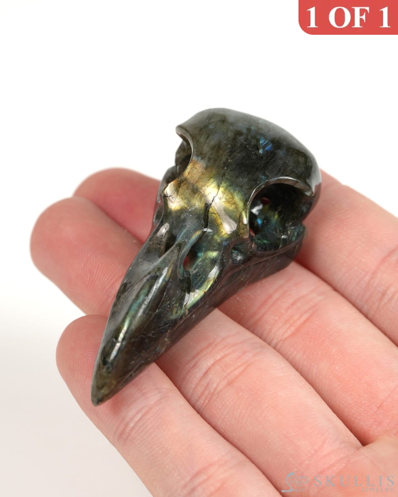 Night Pathfinder - Gem Raven Skull Pendant Necklace of Labradorite Carved Raven Skull - 9900302 - Skull Pendants