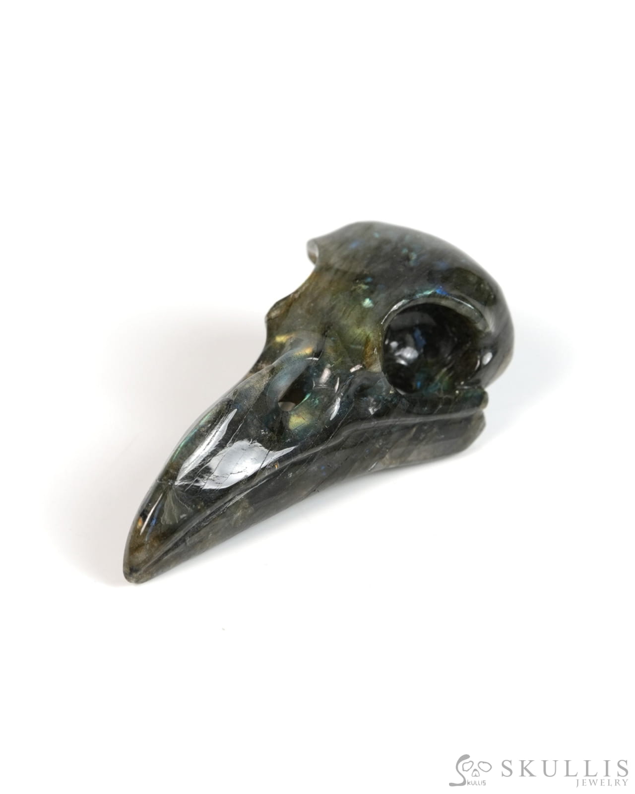 Night Pathfinder - Gem Raven Skull Pendant Necklace of Labradorite Carved Raven Skull - 9900302 - Skull Pendants