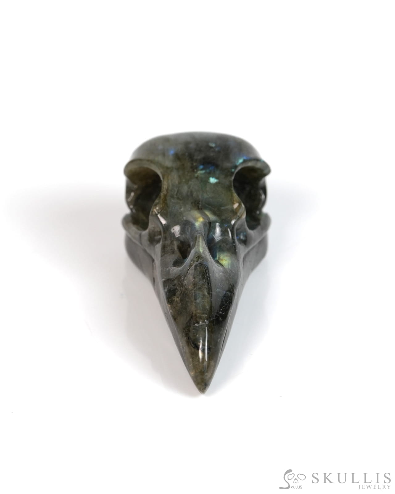 Night Pathfinder - Gem Raven Skull Pendant Necklace of Labradorite Carved Raven Skull - 9900302 - Skull Pendants