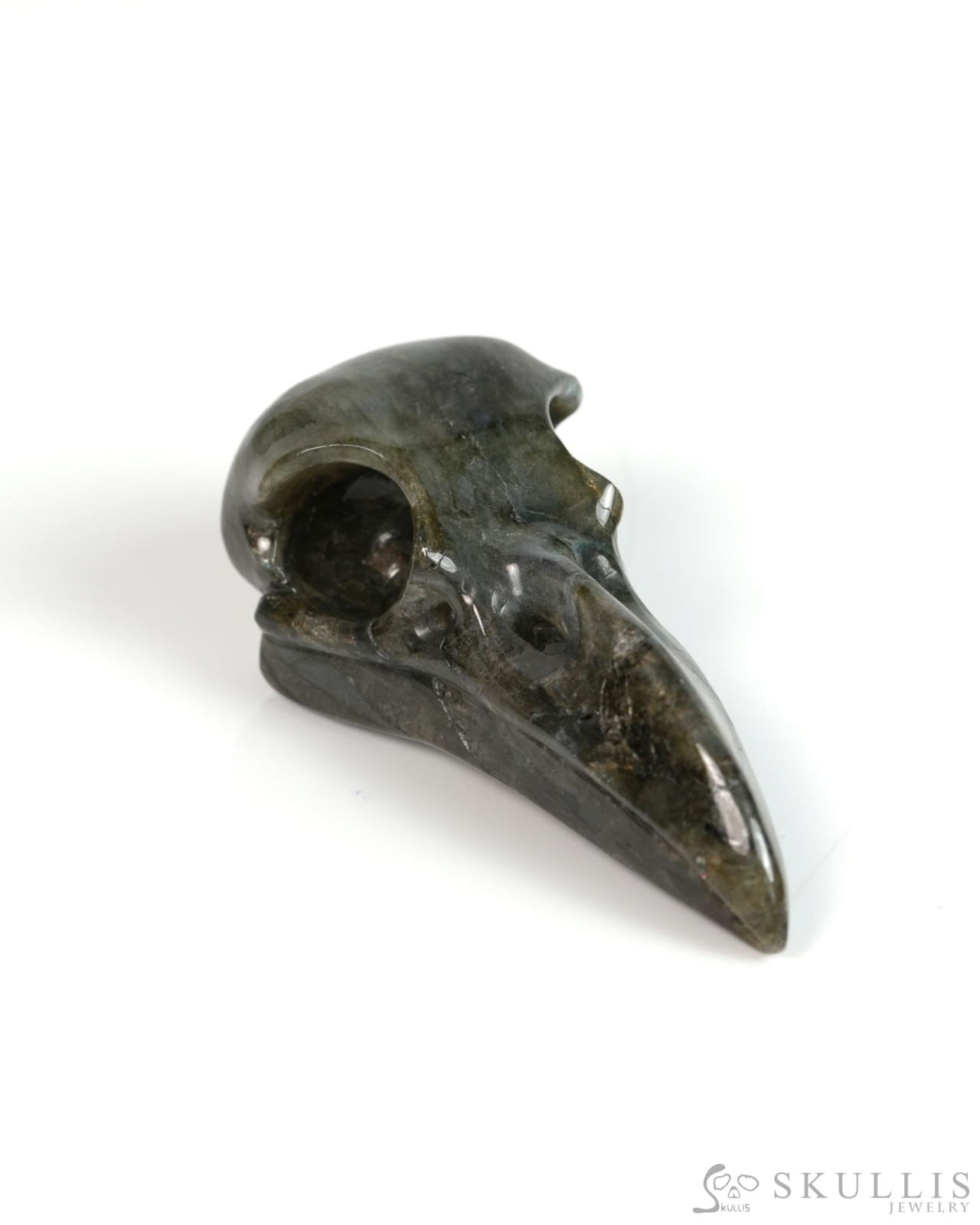 Night Pathfinder - Gem Raven Skull Pendant Necklace of Labradorite Carved Raven Skull - 9900302 - Skull Pendants