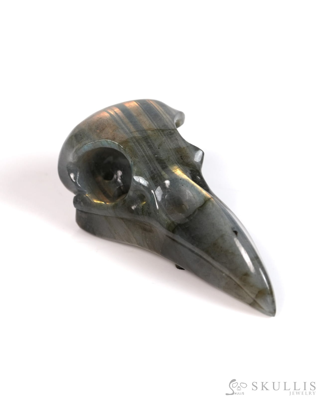 Night Pathfinder - Gem Raven Skull Pendant Necklace of Labradorite Carved Raven Skull - 9900303 - Skull Pendants